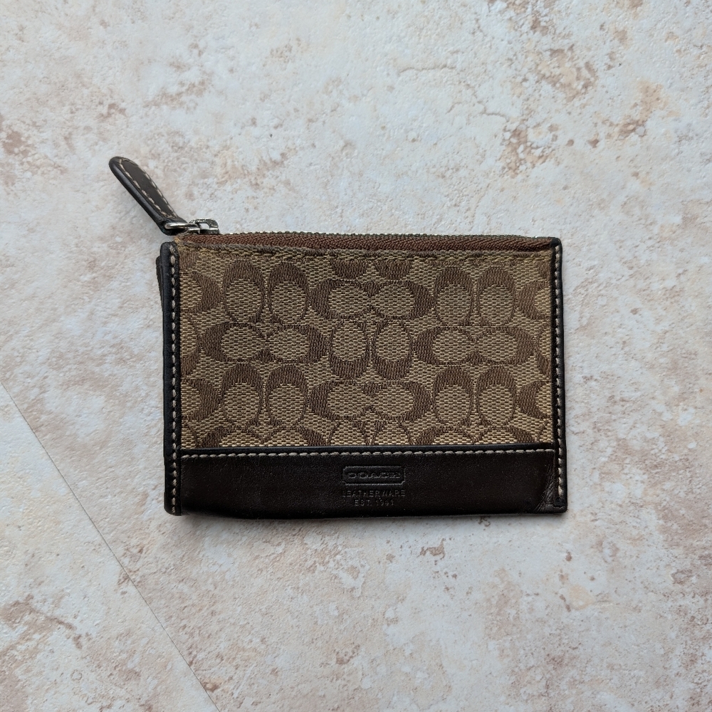 Coach Tan and Brown Monogram Pouch